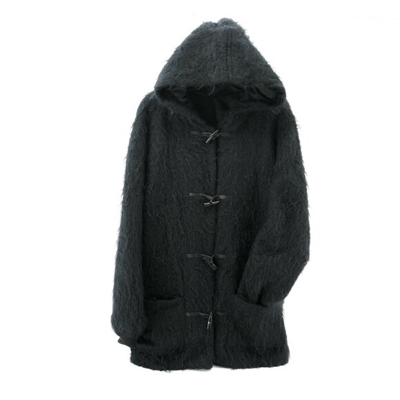 Vintage Shaggy MOHAIR SCOTTISH Wool Hooded Sweater Teddy Coat Size Large - Picture 9 of 12